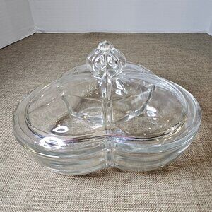 1930s Clear Tri Divided Covered Dish by Martinsville